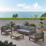 Noble House Oana Grey 6-Piece Wood Conversation Seating Set with Dark Grey Cushions - Image 1