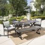 Noble House Palermo 18 in. Grey 9-pc Metal Rectangular Outdoor Dining Set w/ Grey Cushions - Image 1