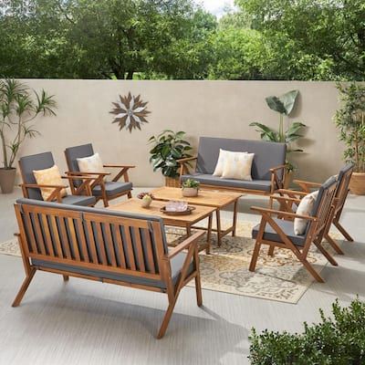 Noble-House-Panama-Teak-Brown-8-Piece-Wood-Patio-Conversation-Set-w-Dark-Grey-Cushions
