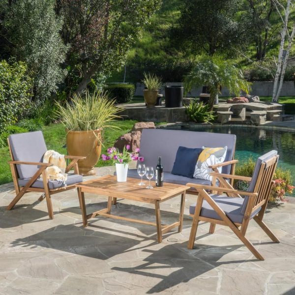 Noble-House-Panama-Teak-Finish-4-pc-Wood-Patio-Conversation-Set-w-Grey-Cushions