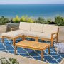 Noble House Penelope Teak Finish 4 pc. Wood Outdoor Sectional Set w/ Beige Cushions - Image 1