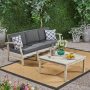 Noble House Perla Light Grey 4-Piece Wood Patio Conversation Seating Set w/ Dark Grey Cushions - Image 1
