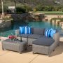Noble House Puerta Gray 5 pc. Wicker Outdoor Sectional w/ Black Cushions - Image 1