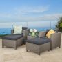 Noble House Puerta Mix Black 5-pc Wicker Patio Conversation Set w/ Dark Grey Cushions - Image 1