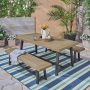 Noble House Raphael Grey and Black 3-pc Wood Outdoor Dining Set - Image 1