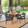 Noble House San Blas Multi-Brown 5-pc Wood and Wicker Outdoor Dining Set - Image 1