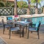 Noble House San Pico 35 in. Grey 7-Piece Metal Rectangular Outdoor Dining Set with Silver Cushions - Image 1
