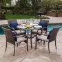Noble House San Pico Brown 5-Piece Wicker Outdoor Dining Set - Image 1