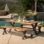 Noble House Sanibel Teak Finish w/ Rustic Metal 3 pc Wood Outdoor Dining Set - Image 1