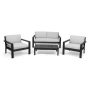 Noble House Santa Ana Brushed Dark Grey 4-Piece Wood Patio Conversation Set w/ Light Grey Cushions - Image 1
