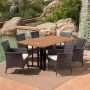 Noble House Taylor Multi-Brown 7-pc Wicker Outdoor Dining Set with Beige Cushions - Image 1