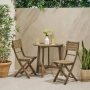 Noble House Westmount 30 in. Grey 3-Piece Wood Half-Round Outdoor Bistro Set - Image 1