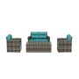 WESTIN OUTDOOR Alpine Brown 4-Piece Rattan Wicker Patio Conversation Set with Turquoise Cushions - Image 1