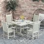WESTIN OUTDOOR Hayes 5-Piece Square HDPE Plastic Outdoor Dining Set with Arm Chairs in Sand - Image 1