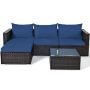 Outdoor 5-Piece Metal Wicker Outdoor Sectional Set with Navy Cushion - Image 1