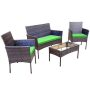 Pyramid Home Decor Alvino 4-pc Wicker Rattan Outdoor Patio Bistro Furniture Set with Green Cushion - Image 1