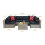 Light Gray Wicker Outdoor Sectional Set with Coffee Table and Dark Blue Cushions - Image 1