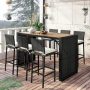 Black 7-Piece Wicker Outdoor Dining Set with Beige Cushions - Image 1