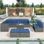 waelph Gray Wicker Rattan Outdoor Patio Furniture Sets Sectional Seating Group with Blue Cushions and Ottoman - Image 1