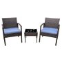 Pyramid Home Decor 3-Piece Rattan Bistro Set Chair w/ Thick Cushions and Glass Top Coffee Table (Grey) - Image 1