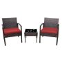 Pyramid Home Decor 3-Piece Rattan Bistro Set Chair w/ Thick Cushions and Glass Top Coffee Table (Red) - Image 1