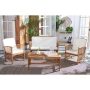 SAFAVIEH Rocklin Teak Brown 4-Piece Wood Patio Conversation Set w/ Beige Cushions - Image 1
