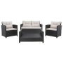 Vellor Black 4-Piece Wicker Patio Conversation Set with Light Gray Cushions - Image 1