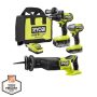RYOBI ONE+ HP 18V Brushless Cordless 3-Tool Combo Kit with Hammer Drill, Impact Driver, Recip Saw, Batteries, Charger, and Bag - Image 1