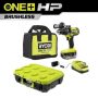 RYOBI ONE+ HP 18V Brushless Cordless 1/2 in. Hammer Drill Kit w/ Battery, Charger, and Bag, w/ LINK Standard Tool Box - Image 1