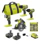 RYOBI ONE+ 18V Cordless 4-Tool Combo Kit with 4.0 Ah Battery, 1.5 Ah Battery, Charger, and Impact Rated Driving Kit (70-Piece) - Image 1
