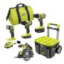 RYOBI ONE+ 18V Cordless 4-Tool Combo Kit with 1.5 Ah Battery, 4.0 Ah Battery, Charger, and LINK Rolling Tool Box - Image 1