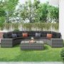 Outdoor Gray 8-Piece Wicker Outdoor Patio Conversation Seating Set with Dark Gray Cushions - Image 1