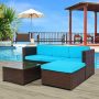 Brown 5-Piece Wicker Outdoor Patio Conversation Sets Sofa w/ Blue Cushions - Image 1