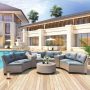 Outdoor Gardern 9-Piece Wicker Patio Conversation Seating Set w/ Gray Cushions - Image 1