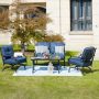 Patio Festival 4-Piece Metal Patio Conversation Set with Blue Cushions - Image 1