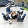 Patio Festival 5-Piece Metal Patio Fire Pit Seating Set with Blue Cushions - Image 1