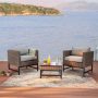 Patio Festival Right-Angle 3-Piece Wicker Patio Conversation Seating Set with Gray Cushions - Image 1