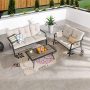 Patio Festival 3-Piece Metal Outdoor Patio Conversation Set w/ Beige Cushions - PF21172-173-275 - Image 1