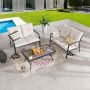 Patio Festival 3-Piece Metal Outdoor Patio Conversation Set w/ Beige Cushions - Image 1