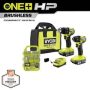 RYOBI ONE+ HP 18V Brushless Cordless Compact 2-Tool Combo Kit w/Drill, Impact Driver, Batteries, Charger, Bag, & 40PC Bit Set - Image 1
