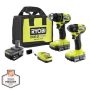 RYOBI ONE+ HP 18V Brushless Cordless Compact Drill & Impact Driver Kit w/4.0 Ah Battery, (2) 1.5 Ah Batteries, Charger & Bag - Image 1