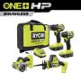 RYOBI ONE+ HP 18V Brushless Cordless Compact 4-Tool Combo Kit with (2) 2.0 Ah Batteries, Charger, and Bag - Image 1
