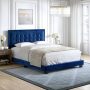 RestRite Poppy Blue Velvet Queen Upholstered Platform Bed Frame - Image 1