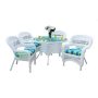 Tortuga Outdoor Portside White 5-Piece Wicker Outdoor Dining Set with Eastbay Pompeii Cushions - Image 1