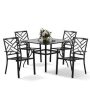 Patio Dining Set Black 5-Pieces 37 in. Metal Square Table with 1.57 in. Umbrella Hole and Stackable Chairs for Backyard - Image 1