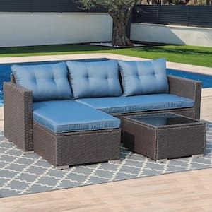 Patiorama-Brown-3-Pieces-Wicker-Outdoor-Sectional-Set-with-Blue-Cushions