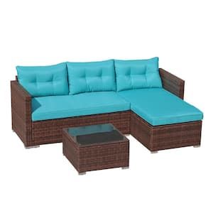 Patiorama-Brown-3-Pieces-Wicker-Outdoor-Sectional-Set-with-Turquoise-Cushions