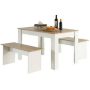 Basicwise 43 in. Rectangle White Wooden Dining Table with 2-Benches, Three-Piece Set, Writing Desk - Image 1