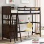 Harper & Bright Designs Multifunction Espresso Twin Size Wood Loft Bed with Desk, Shelves and Drawers - Image 1