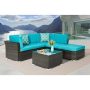 Sonkuki 4-Pieces Rattan Wicker Outdoor Sofa Set Patio Conversation Furniture with Lake Blue Cushions and Coffee Table - Image 1